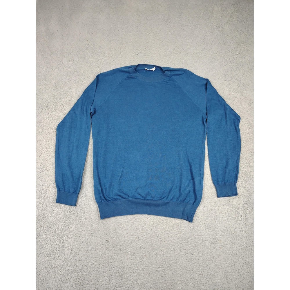 Closed Crewneck Sweater Mens Blue Fine Knit Raglan Pullover Lightweight Wool‎